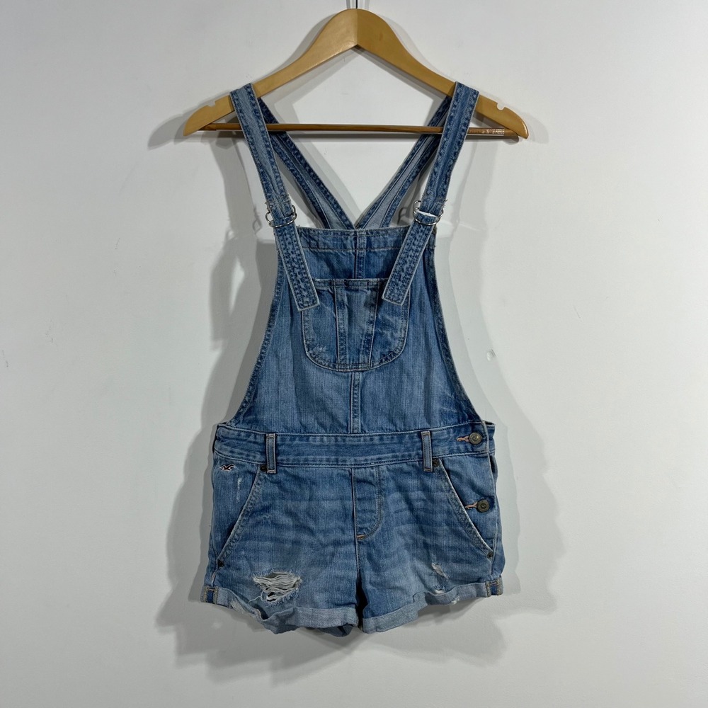 Hollister Y2K Womens Blue Denim Shortall Overalls‎ Light Wash Gardening Small